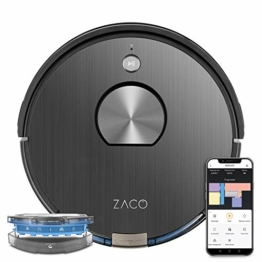 ZACO A10 Saugroboter mit Wischfunktion (Neuheit 2021), 360° Laser-Navigation, Alexa & Google Home Steuerung, Mapping, No-Go-Zonen, Timer, für Hartböden & Teppich, bis 2 Std saugen oder wischen, Grey - 1